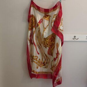 Satin Scarf Chiffon Red and Gold 40" x 40" Equstrian Roman Slight Tears and Pull